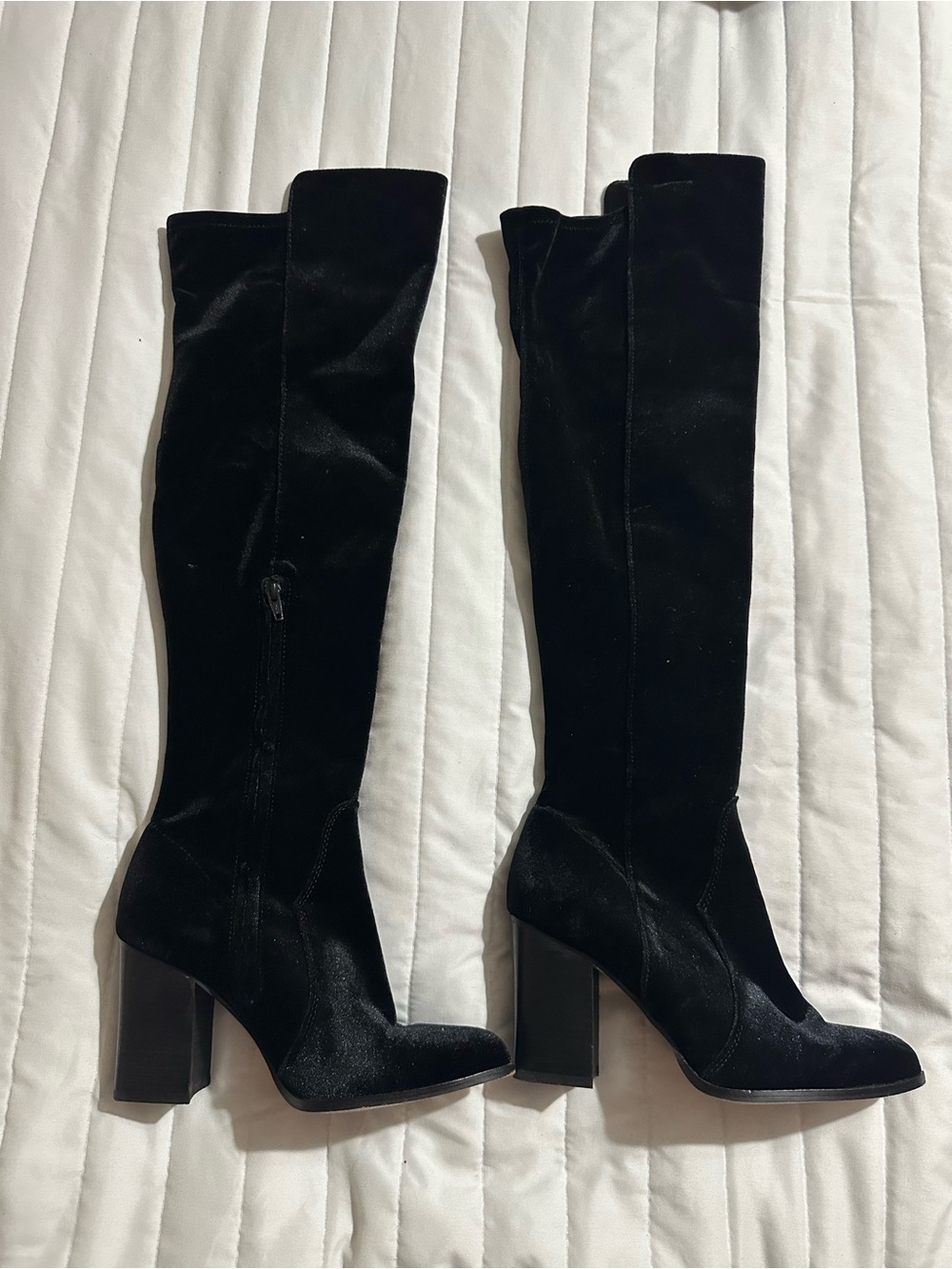 Gianni Bini Black Velvet Over-the-Knee Block Heel Boots